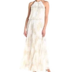 MSK Metallic-Print Pleated Blouson Gown